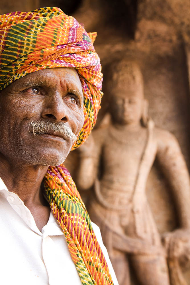 Man wearing a turban at Badami in Karnataka, India by Stuart Forster.