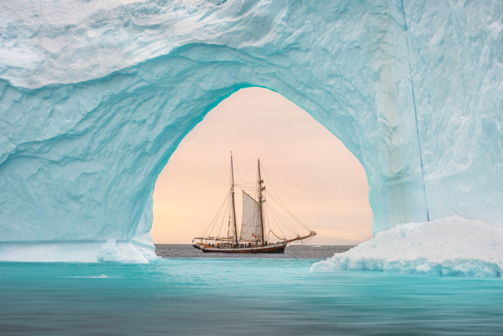 James Rushforth photographed a sailing ship in the Scoresbysund just off the east coast of Greenland