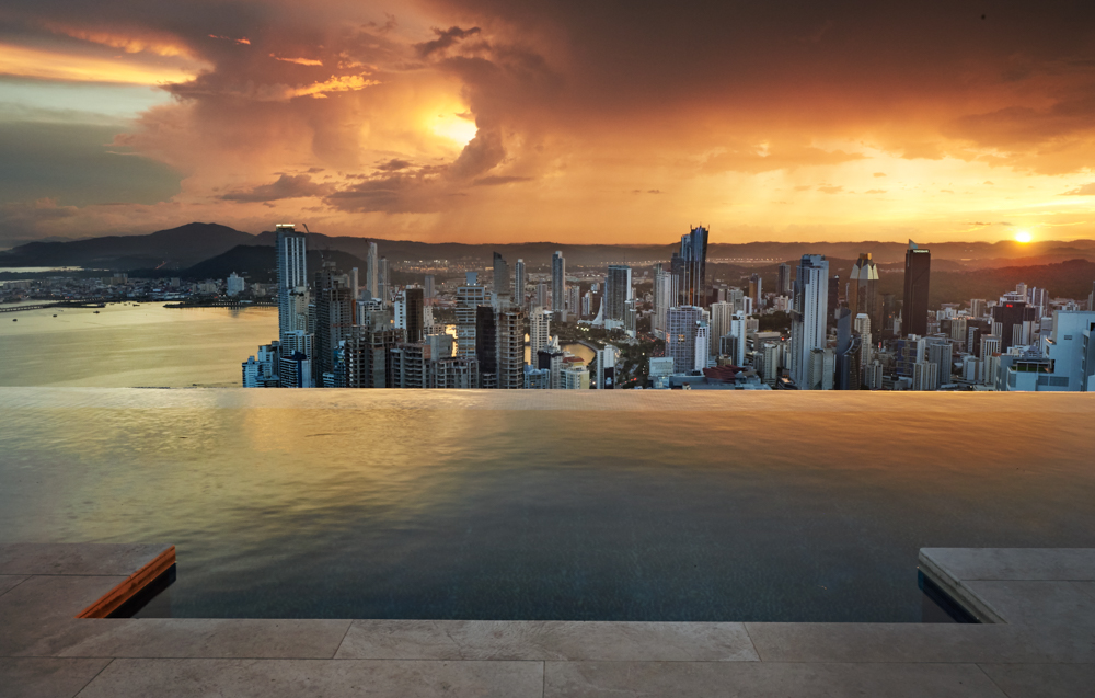 Simon Urwin photographed Panama City from a viewing deck with infinity pool and views of Panama Bay