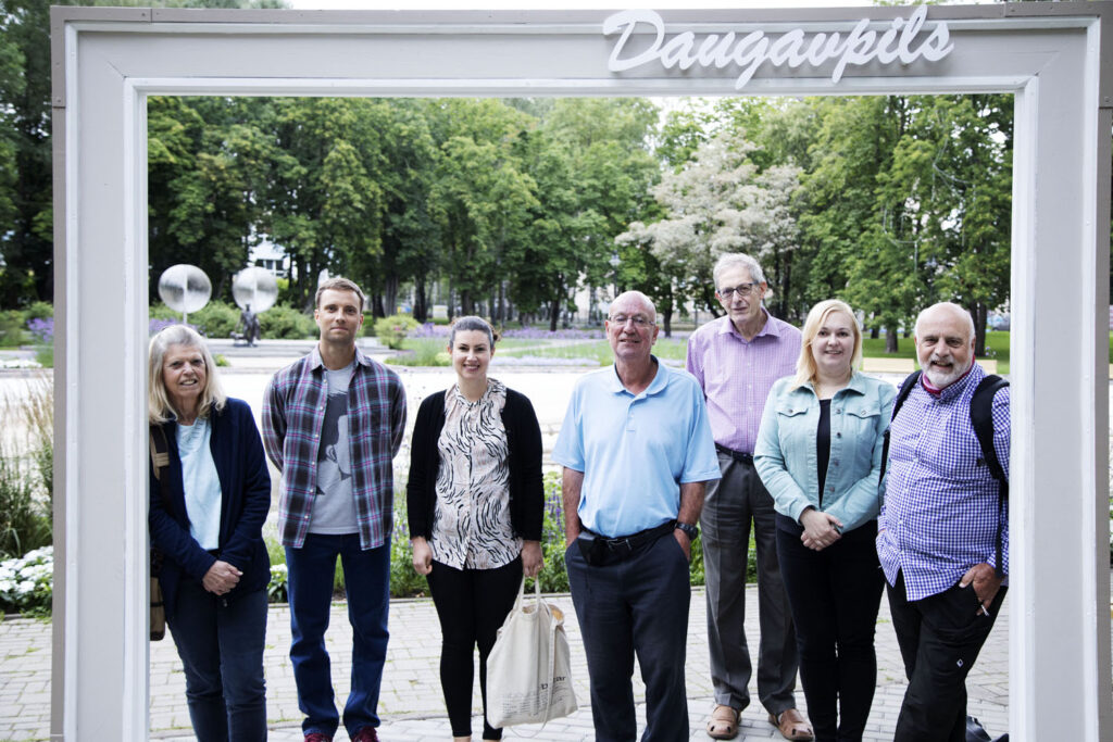 Members of the British Guild of Travel Writers in Daugavpils with Arturs Adamsons and Ilona Maksimcika.