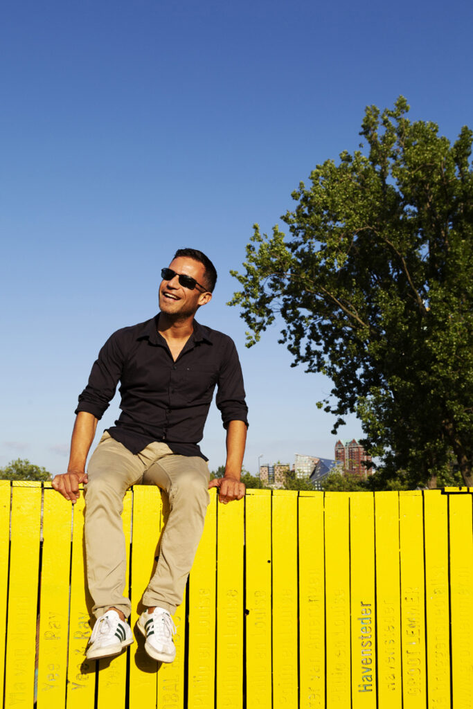 Portrait of a man on the Luchtsingel pedestrian bridge in Rotterdam, the Netherlands. Photo by Stuart Forster.